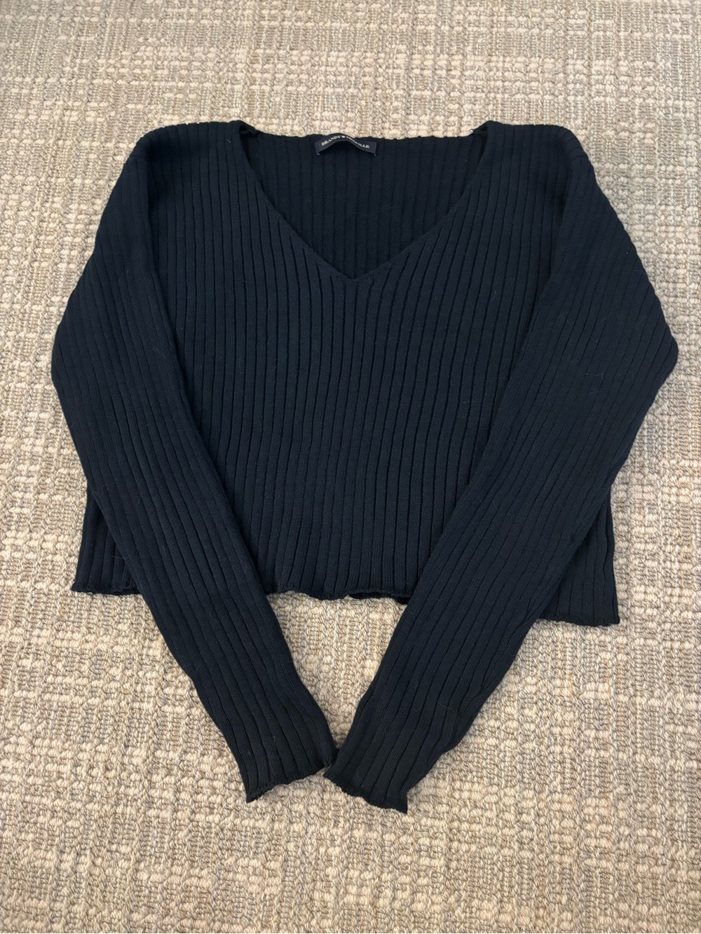 Brandy Melville Black Ribbed V-Neck Sweater